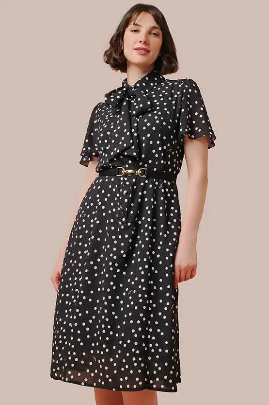 Stretch Chiffon: Monotone Large Dot Dramatic Dress