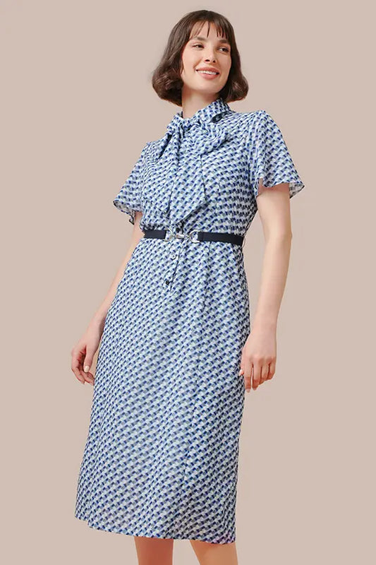 Stretch Chiffon: Stretch Chiffon Crystal Bow-Tie Shirt Dress