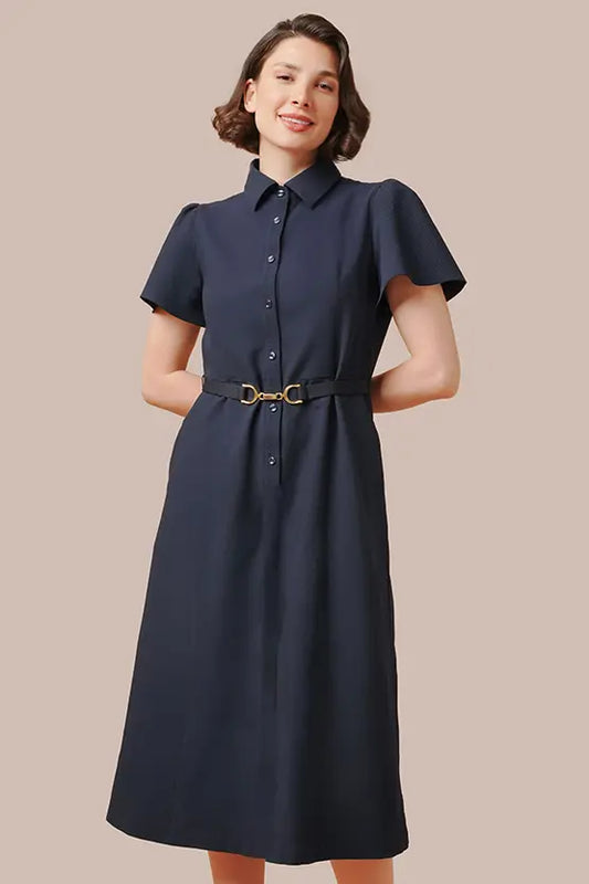 Stretch Sucker: Stretch Seersucker Bow-Tie Shirt Dress