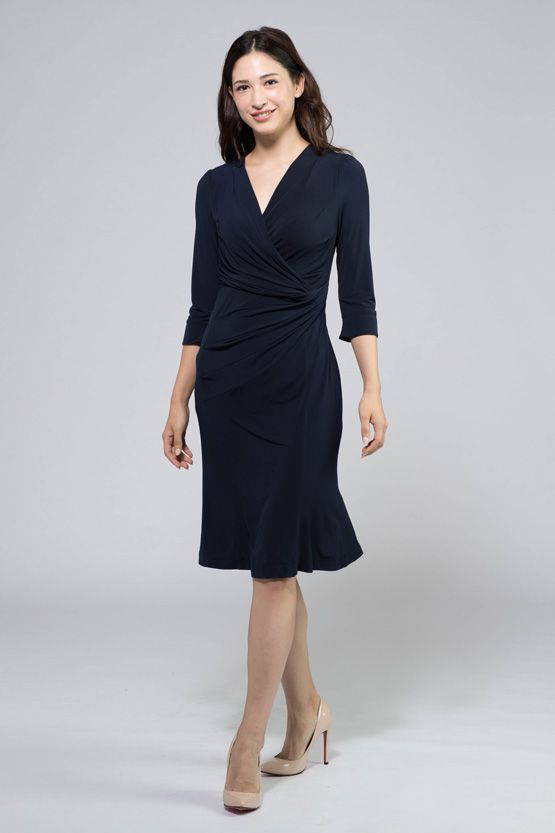 Navy Waist Gathered Dress