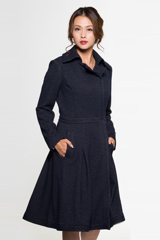 Navy Stretch Wool Coat