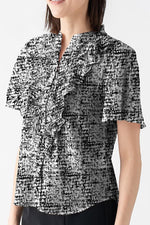 Stretch Chiffon: Mosaic Check Frill Blouse