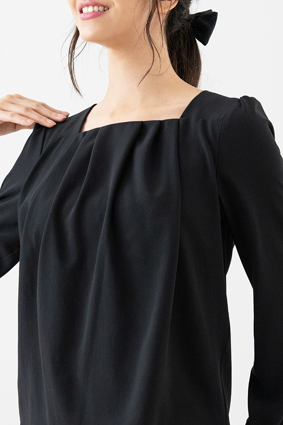 Stretch Chiffon: Black Square Neck Chiffon Top