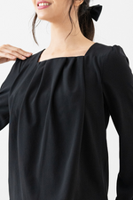 Stretch Chiffon: Black Square Neck Chiffon Top