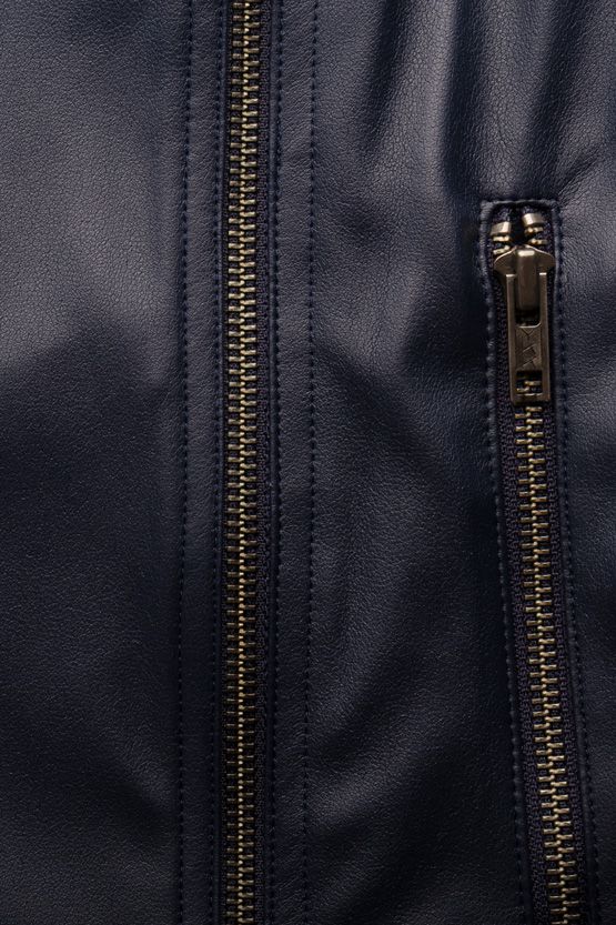 Navy No-Collar Stretch Riders Jacket