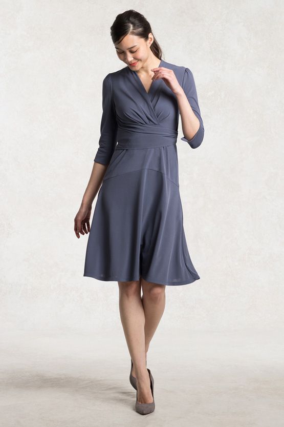 Body Shape Correction: Blue-Grey Cache-Coeur Dress