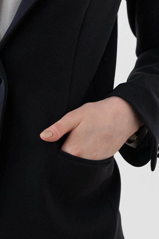 All-Season Material: Smart Stretch Dark Navy Stretch Blazer Jacket