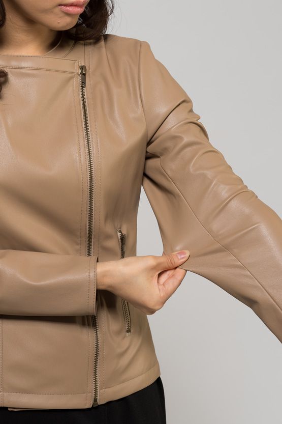 Caramel No-Collar Riders Jacket