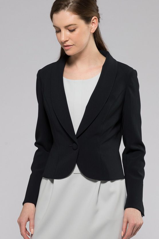 Navy Heathered Stretch Shawl Collar Short Jacket