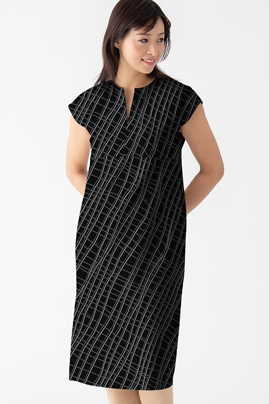 Black Check Split Neck Sack Dress