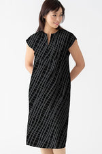 Black Check Split Neck Sack Dress