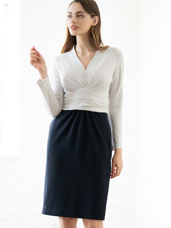 Outlast: Light Gray X Navy Pinstripe Docking Shell Dress