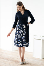 Navy X Navy Lei Flower Switch Wrap Dress