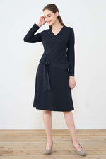 Navy Double Jersey V-Neck A-Line Dress