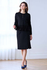 Wool Blend Double Face: Navy Lace Slit Skirt