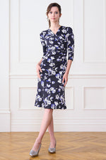 Navy Lei Flower Gathered Dress