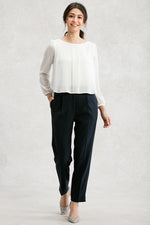 All-Season Material: Navy I-Line Tuck Trousers