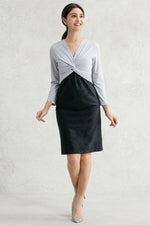 Stretch Jacquard: Lavender X Navy Jacquard Docking Twist Dress