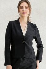 Stretch Jacquard: Black Collarless Jacket