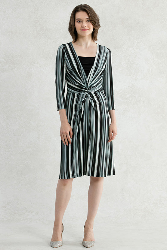 Striped V-Drape Dress