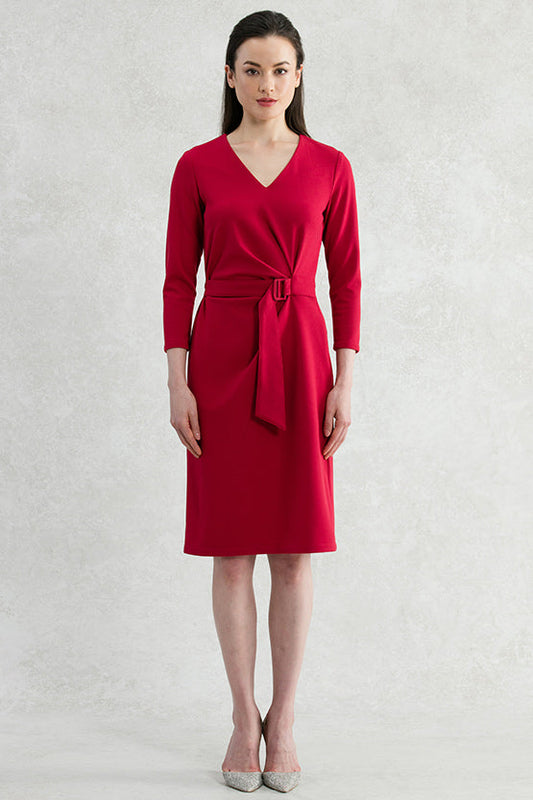 Double Jersey: Red V-Neck Daily Dress
