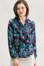 Stretch Chiffon: Navy Aroma Bowtie Blouse