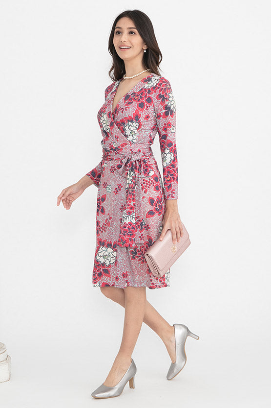 Japanese Pattern: Peony Grey Wrap Dress