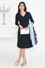 Navy Double Jersey V-Neck A-Line Dress