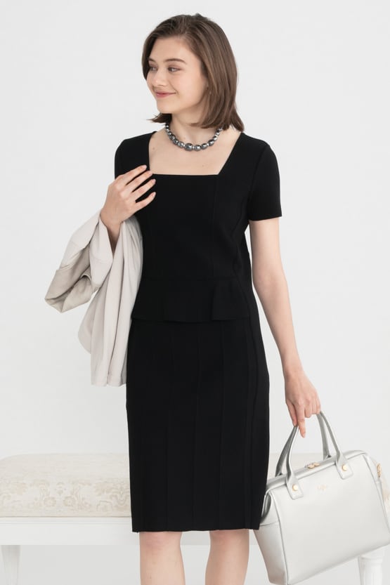 Washable Knit: Black Tacking Knit Dress