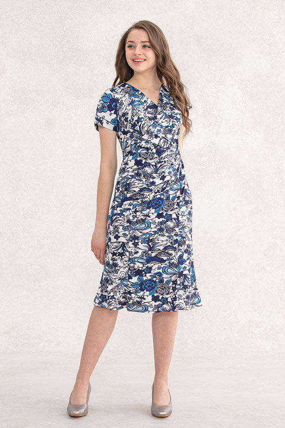 Japanese Pattern: "Ruri" Ryukyu Bingata Gathered Dress