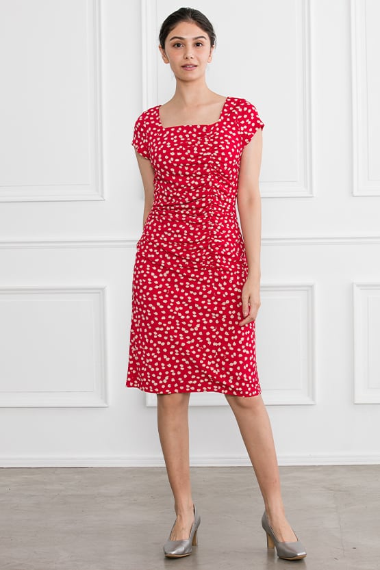 Red Rice Shower Square Neck Side Gather Dress