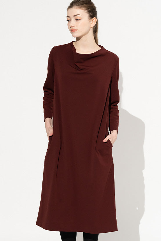 Burgundy Midi Cowl Neck Dress