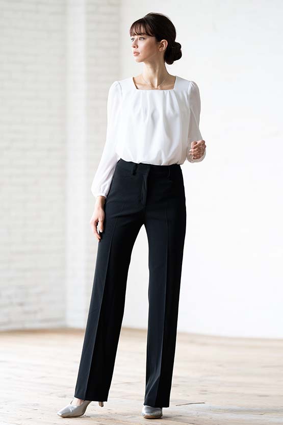 All-Season Material: Smart Stretch Black Straight Pants