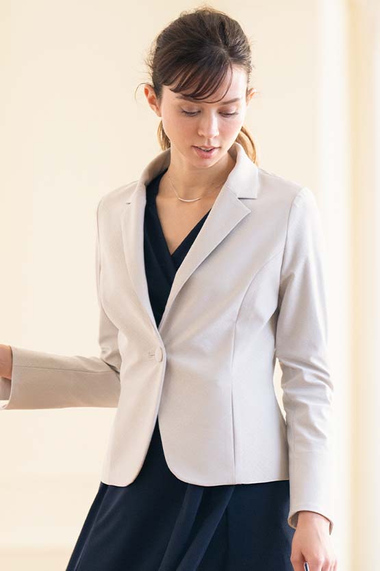 Stretch Jacquard: Beige Geo Tailored Jacket