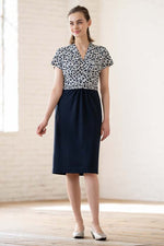 Cotton Blend Ponte: Cotton Blend Ponte White Trump Geo X Navy Shell Dress