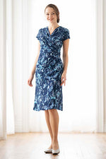 Blue Botanical Gathered Dress