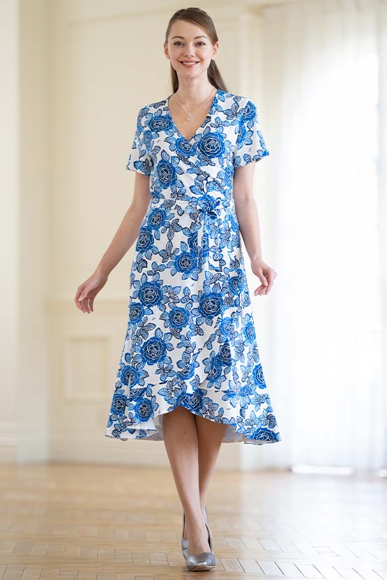 Japanese Pattern: Azure Peony Andalusia Dress