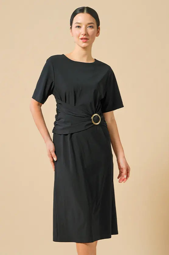 [Strong Twist Stretch] Black T-Shirt Dress