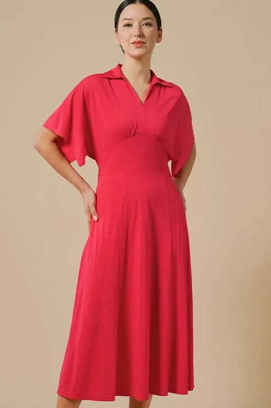 Cherry Pink Collared Flared Dress