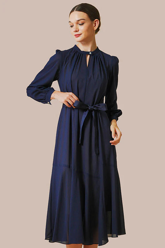 Stretch Chiffon:  Navy Long Mermaid Dress
