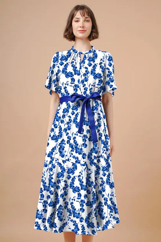 Stretch Chiffon: Navy Orchid Long Mermaid Dress