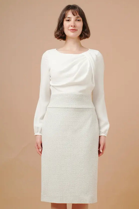 [Chiffon x Jacquard] Decollete Tuck Dress