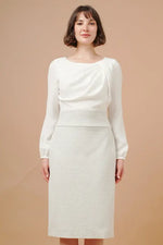 [Chiffon x Jacquard] Decollete Tuck Dress
