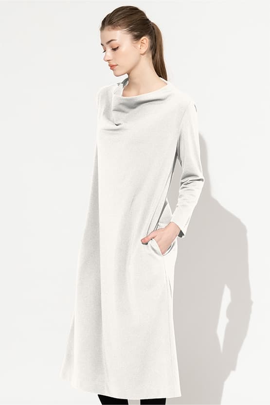 Double Jersey: Double Jersey White Cowl Neck Dress