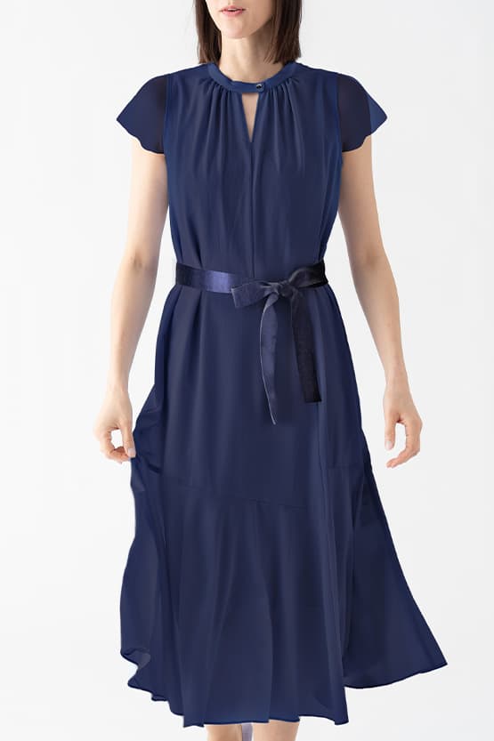Stretch Chiffon Navy Long Mermaid Dress