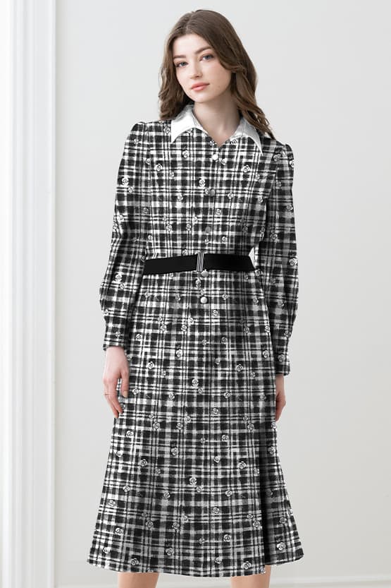 [Pluella Georgette] kay me Glen Check Princess Dress