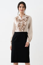 [Stretch Satin x Smart Stretch] Champagne Gold x Black Satin Frill Dress