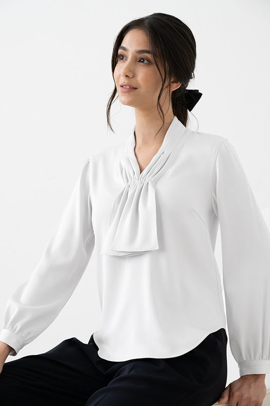 White Ribbon Tie Blouse