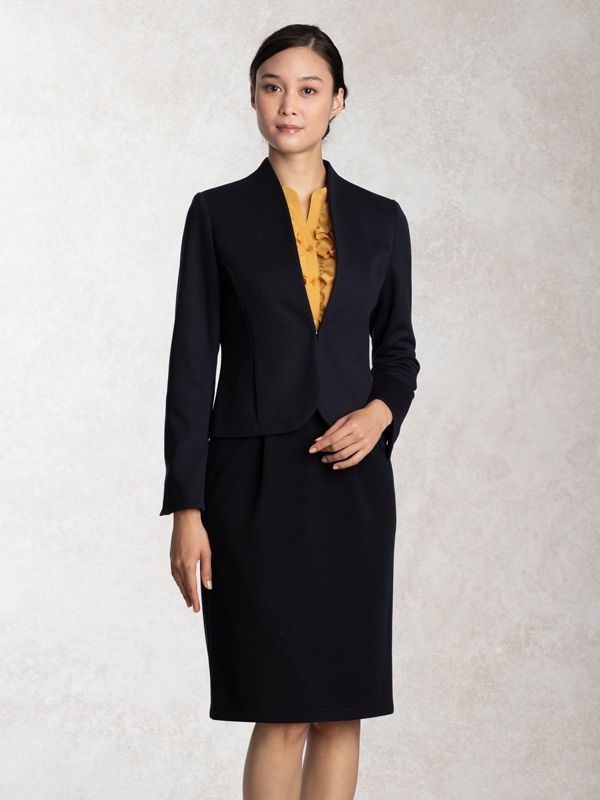 Wool Blend Double Face: Navy Collarless Jacket