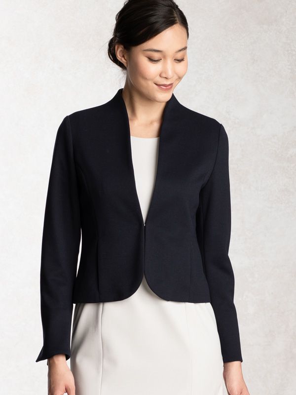Wool Blend Double Face: Navy Collarless Jacket